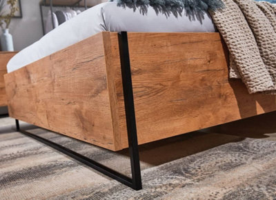 Loft Ottoman Bed with Spacious Storage - EU Double Oak Lancelot & Black - H1000mm W1500mm D2160mm