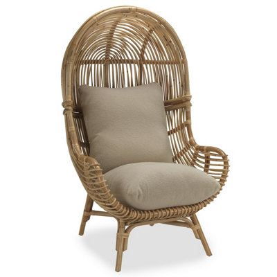 Loft Rattan Egg Chair with Boucle Latte Cushion (H)145cm x (W)81cm x(D)92cm