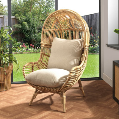 Loft Rattan Egg Chair with Boucle Latte Cushion (H)145cm x (W)81cm x(D)92cm