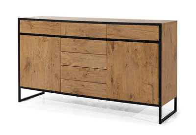 Loft Sideboard Cabinet with Ample Storage - Oak Lancelot & Black - H900mm W1600mm D470mm