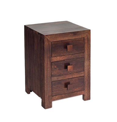 Loft Solid Dark Mango 3 Drawers Wood Bedside Table