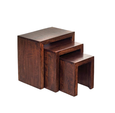 Loft Solid Dark Mango Wood Nest Of 3 Tables