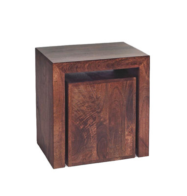 Loft Solid Dark Mango Wood Small Cubed Nest Of 2 Tables In Walnut