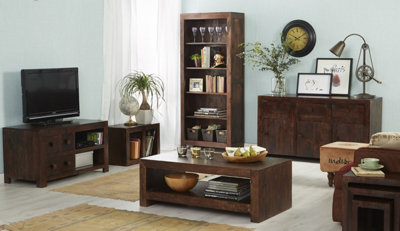 Loft Solid Dark Mango Wood Small Cubed Nest Of 2 Tables In Walnut