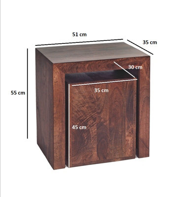 Loft Solid Dark Mango Wood Small Cubed Nest Of 2 Tables In Walnut