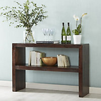 Loft Solid Dark Wood Console Table With Shelf