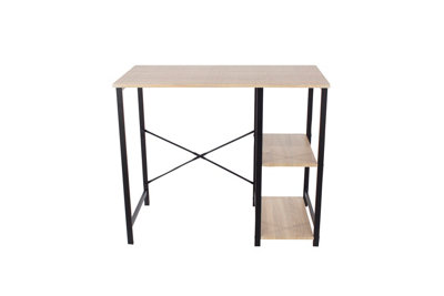 Loft Study Desk with Side Storage, oak effect top with black metal legs