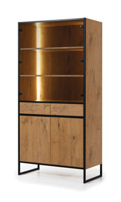 Loft Tall Display Cabinet with LED Lights - Oak Lancelot & Black ...