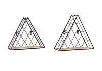 Loft triangle set of 2 display shelf set - black metal and wood effect