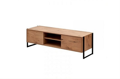 Loft TV Cabinet with Open Compartments - Oak Lancelot & Black - H450mm W1540mm D440mm