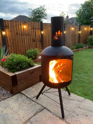 Log-Barn™ A Chiminea Black Steel Firepit - An Easy-To-Assemble, Tall Patio Chimina with Contemporary Design for Perfect Outdoor Fi