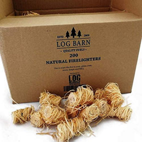Log-Barn™ Eco-Friendly Wood Wool Firelighters - 200 Pack Natural, Safe & Versatile Flame Starters for Stoves, BBQs, Pizza Ovens