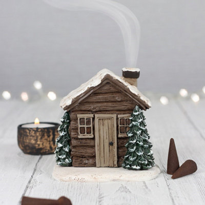 Log Cabin Christmas Incense Cone Burner (H10 x W11 cm)