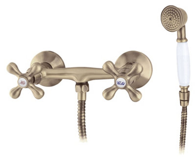 Logé Elegant Wall Mounted Shower Antique Brass Tap with Ancient Retro Heads Price Comparisons | Compare The Build