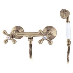 Logé Elegant Wall Mounted Shower Antique Brass Tap with Ancient Retro Heads