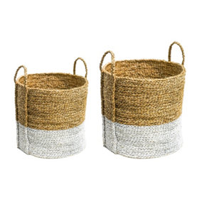Log & Kindling Basket (Set of 2) - Seagrass - L42 x W42 x H42 cm - White