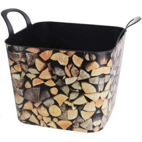 Log Storage Bucket Plastic Tub Outdoor Indoor Basket Versatile Robust Durable with Handles 36L