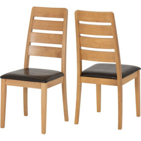 Logan Dining Chair (Pack of 2) - L55 x W45 x H100 cm - Oak Varnish/Brown Faux Leather
