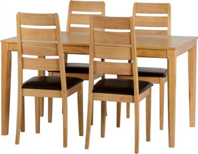 Logan Dining Set Solid Rubberwood Oak Varnish x4 Chairs in Brown