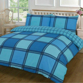 Logan Reversible Check Box Duvet Quilt Cover Bedding Sets with Matching Pillowcases