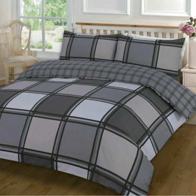 Logan Reversible Check Box Duvet Quilt Cover Bedding Sets with Matching Pillowcases