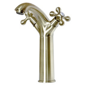 Loge Elegant Tall Standing Antique Brass Bathroom Tap with Ancient Retro Heads