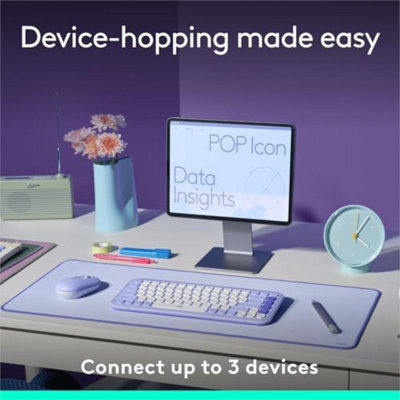 Logitech Pop Icon Keys Wireless Keyboard - US Layout - Lilac and Off-White