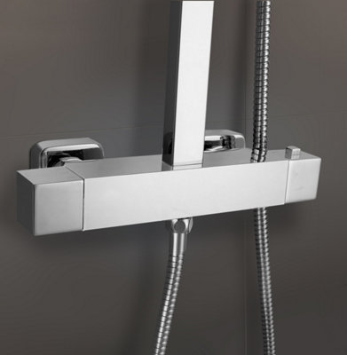 Lois Modern Bathroom Thermostatic Shower Mixer Bar Valve Tap Square Head Exposed