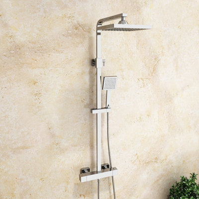 Lois Modern Bathroom Thermostatic Shower Mixer Bar Valve Tap Square Head Exposed - 7
