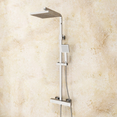 Lois Modern Bathroom Thermostatic Shower Mixer Bar Valve Tap Square Head Exposed - 8
