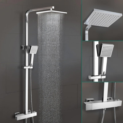 Lois Square Dual Head Thermostatic Shower Mixer Chrome Bathroom Exposed Valve