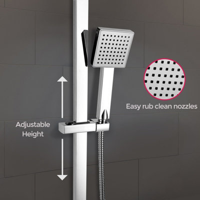 Lois Square Dual Head Thermostatic Shower Mixer Chrome Bathroom Exposed Valve - 6