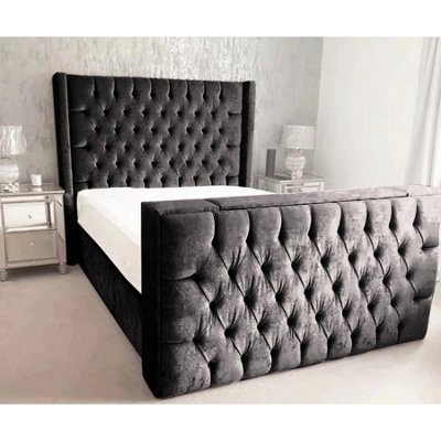 Lokie Plush Velvet Black TV Bed Frame