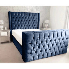 Lokie Plush Velvet Blue TV Bed Frame