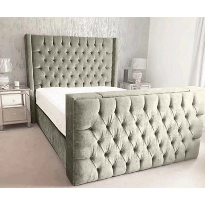 Lokie Plush Velvet Grey TV Bed Frame