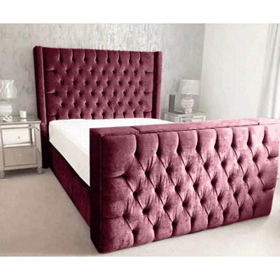 Lokie Plush Velvet Maroon TV Bed Frame