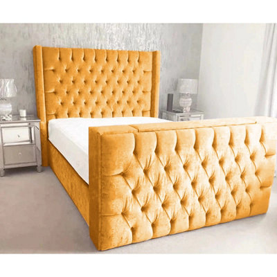 Lokie Plush Velvet Mustard TV Bed Frame