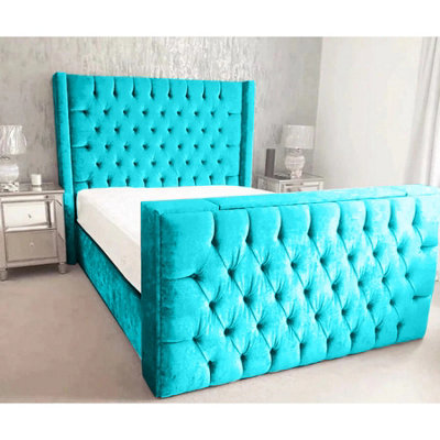 Lokie Plush Velvet Teal TV Bed Frame