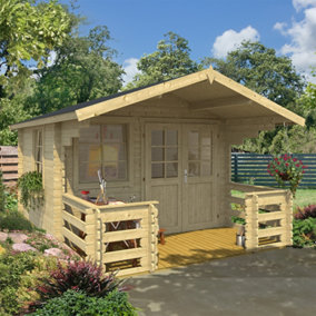 Lola 2-Log Cabin, Wooden Garden Room, Timber Summerhouse, Home Office - L340.4 x W470 x H245.1 cm