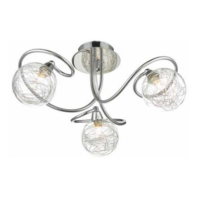 LOLA 3 Light Semi-Flush Ceiling Light Polished Chrome and Glass