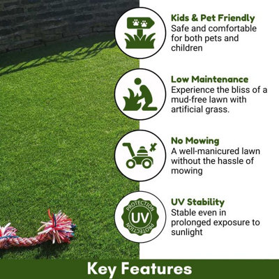 London 45mm Artificial Grass, Extra Premium Pet-Friendly Artificial Grass, 10 Years Warranty-5m(16'4") X 4m(13'1")-20m²