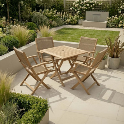 LONDON 90cm Square Folding Set with 4 London Rope Folding Armchairs