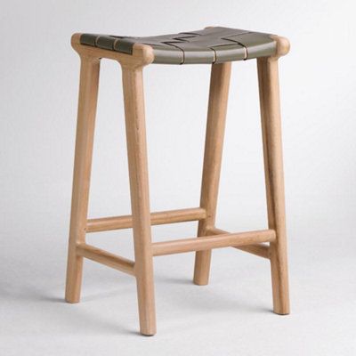 Rétro VTG 60s Counter Bar Stool Perfect‼️ London Bar Stool Green Real Leather 66cm Counter Height Backless