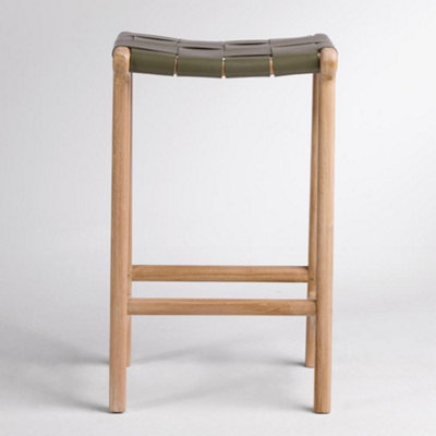 London Bar Stool Green Real Leather 66cm Counter Height Backless