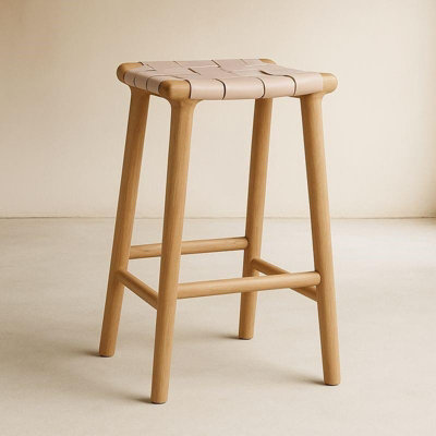 London Bar Stool White Real Leather 66cm Counter Height Backless