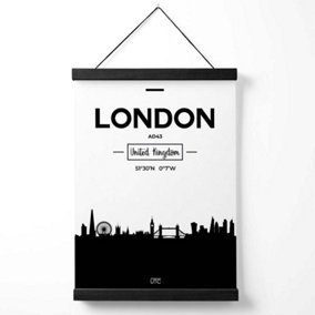 London Black and White City Skyline Medium Poster with Black Hanger