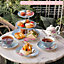 London Boutique 3 Tier Cake Stands Afternoon Tea Cake Stand Plates New Bone China Vintage Flora Gift for Her (Blue)