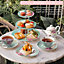 London Boutique 3 Tier Cake Stands Afternoon Tea Cake Stand Plates New Bone China Vintage Flora Gift for Her (Turquoise)