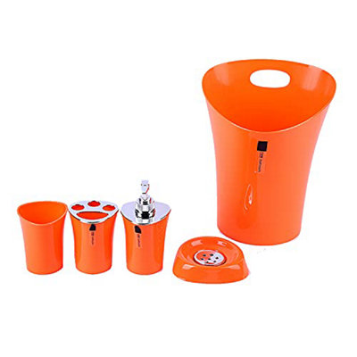 London Boutique Bathroom Accessories 5 piece Set Colour Matching Bin Soap Dish Soap Dispenser Toothbrush Holder Tumbler (Orange) Price Comparisons | Compare The Build