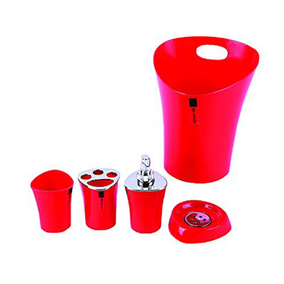 London Boutique Bathroom Accessories 5 piece Set Colour Matching Bin Soap Dish Soap Dispenser Toothbrush Holder Tumbler (Red) Price Comparisons | Compare The Build